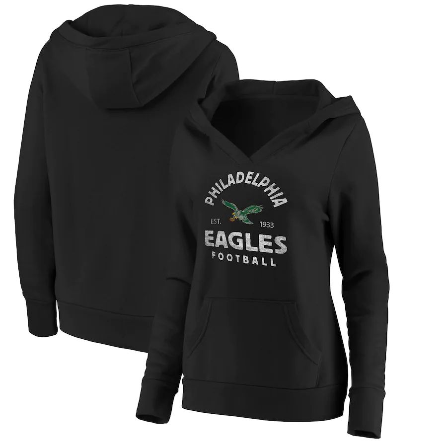 Women Philadelphia Eagles Fanatics Branded Black Vintage Arch V-Neck Pullover Hoodie->women nfl jersey->Women Jersey